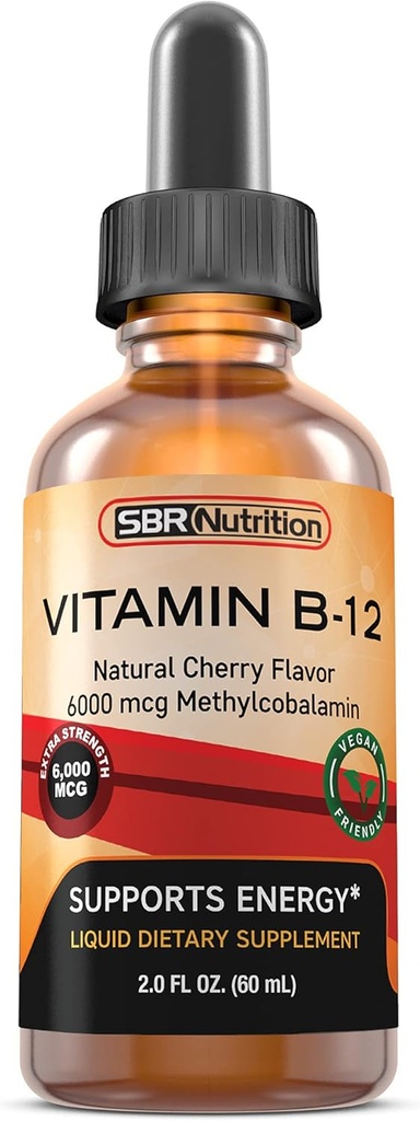 Extra Strength 6000mcg Vitamin B12 Sublingual Liquid Drops - Methylcobalamin, VIT B 12 Supports Energy, Max Absorption, 60 Servings, Non-GMO, Vegan Friendly, Manufactured in The USA