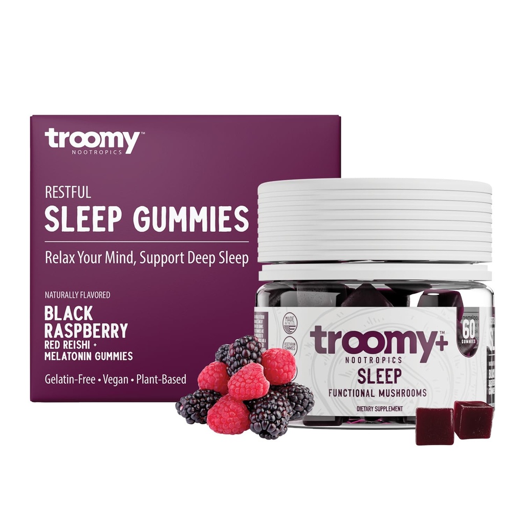 Troomy Sleep Reishi + Melatonin Great Tasting Mushroom Gummies - Soportes Descanso sueño > Disminución en estrés - Black Raspberry - 60 Conde