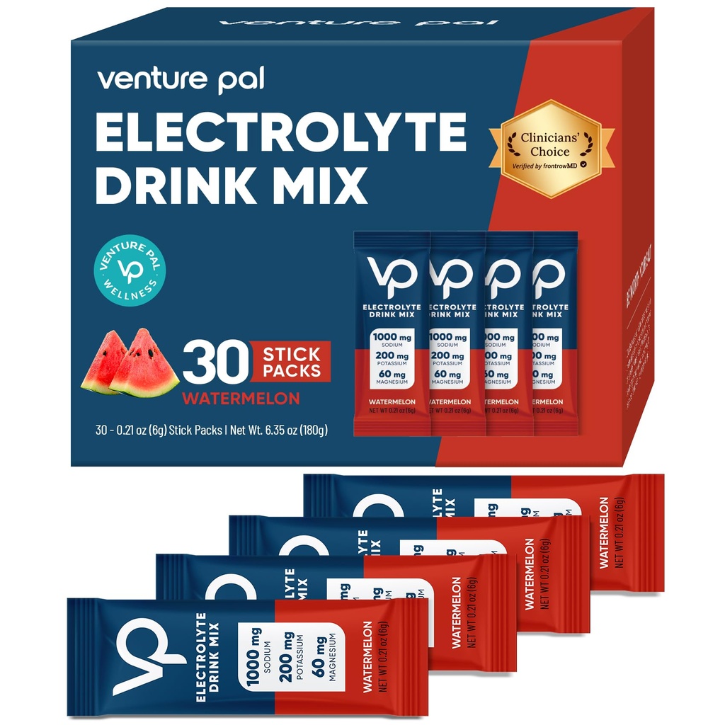 Venture Pal High Sodium Sugar Free Electrolytes Powder Packet - Hydration Packets with Vitamin, Sodium " Potassium ← Cero calorías ANTE Vegan, Keto &amp; Paleo Friendly Electrolyte Drink Mix - 30 Sticks