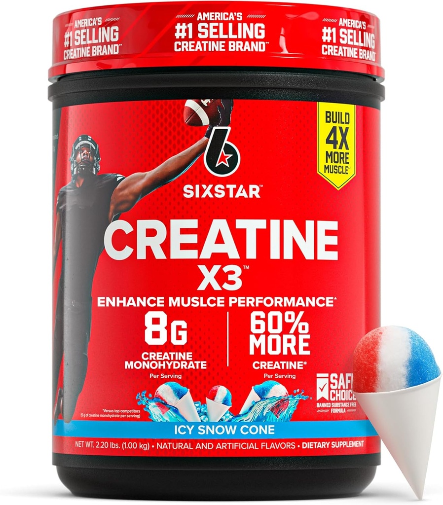Polvo de monohidrato de seis estrellas, X3 (Cono de nieve CIY) - Cretina saborizada HCl Powder Monohydrate Suplemento para la construcción del músculo " Performance - Suplemento de entrenamiento para hombres y mujeres - 30 servicios