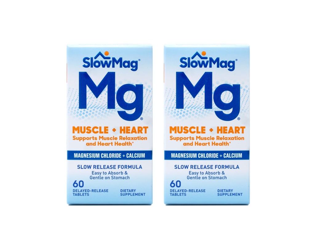 SlowMag MG Muscle + Corazón Magnesio Chloride con Calcio Tabletas 60 Cuenta (Pack de 2)