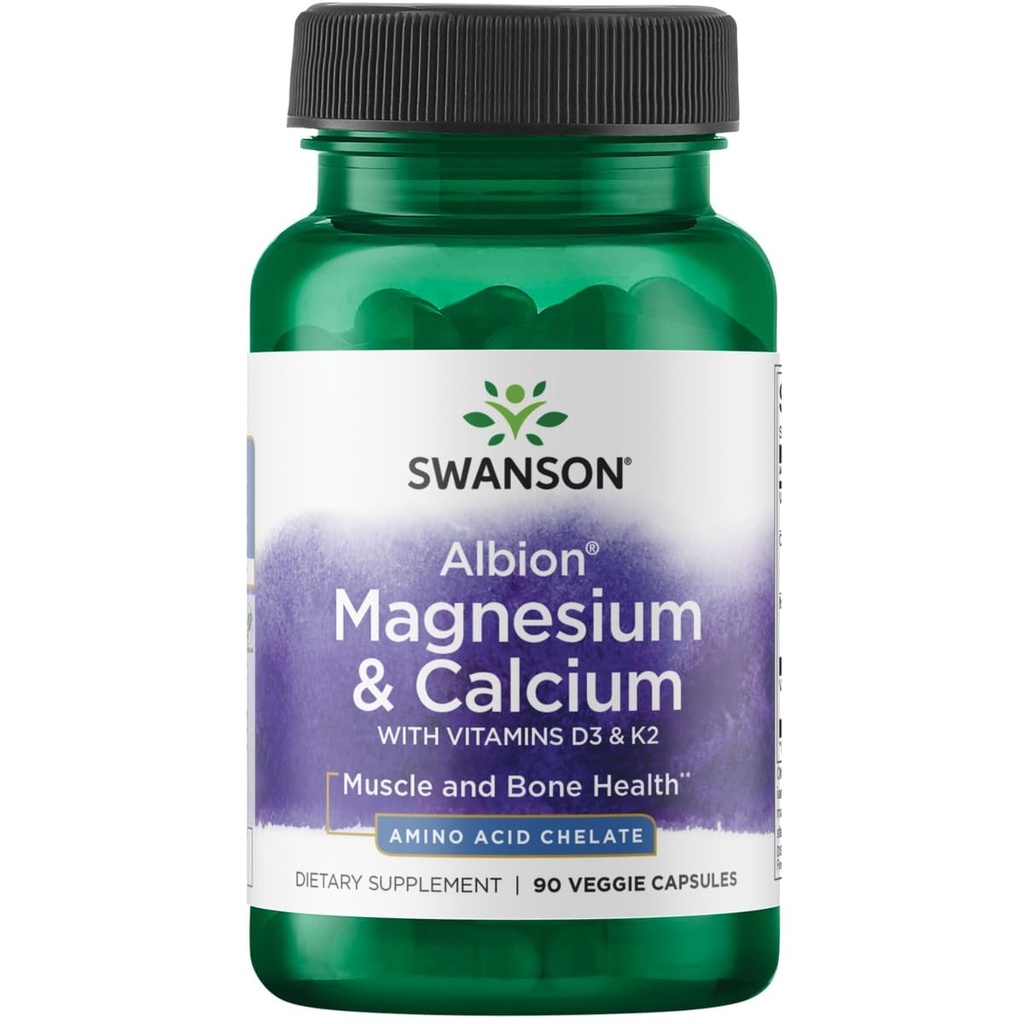 Swanson Albion Chelated Magnesium &amp; Calcium 2:1 90 Veg Capsules