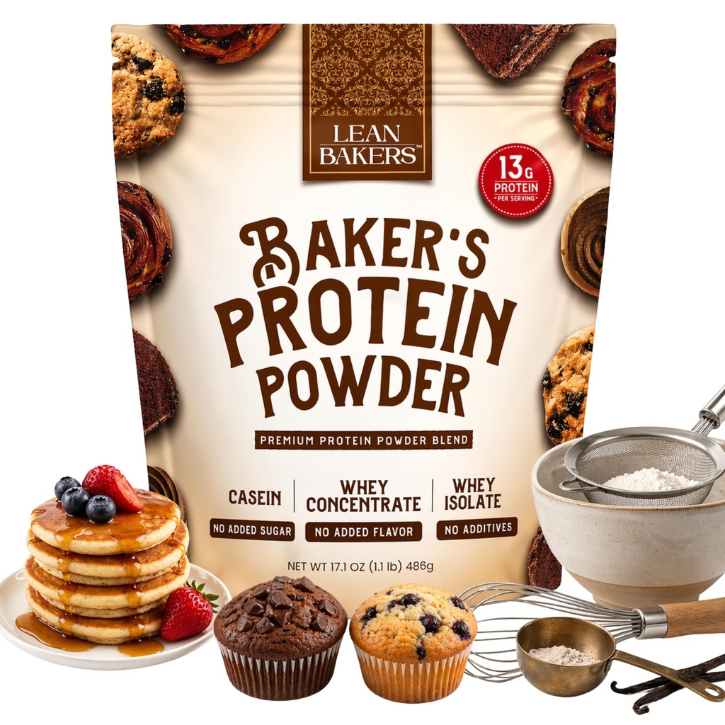 Baker's Protein Powder Pure Natural Protein Blend, Whey Isolate, Whey Concentrate, Casein, Gluten Free, no sweeteners, Unflavored, 17.1 oz, for Baking high Protein Low Calorie Snacks