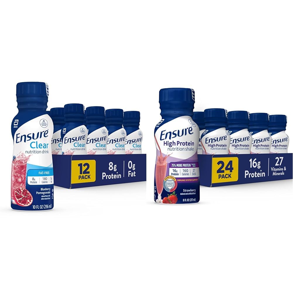 Asegurar la bebida de nutrición limpia líquida, grasa de 0g, 8g de proteína, granada de arándano, 10 Fl Oz (Pack of 12), botella, sin gluten &amp; Asegurar el afeitado de nutrición de arándano, 24 Pack