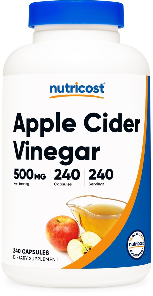 Nutricost Apple Cider Vinegar Capsules 500mg, 240 cápsulas vegetarianas - Natural, Vegetariano, GMP, No GMO y Gluten Gratis