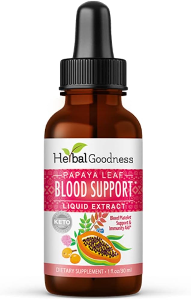 Papaya Leaf Blood Support Suplemento 1oz - Ayuda natural para la circulación cardiovascular de la salud y la sangre - Fórmula Premium con glicerina - Gluten-Free, y Vegan