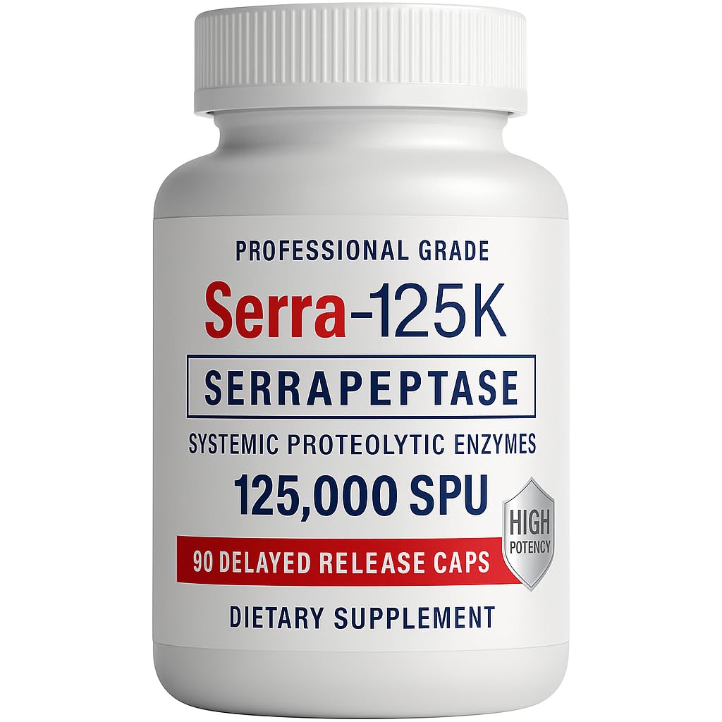 Serrapeptase Extra Strength 125,000 SPU, 90 capsules Vegan, Delayed Release, Enzymes Sistémicos, Soporta Sinuses Saludables y un Sistema de Inmunización Saludable, Non-GMO y All-Natural