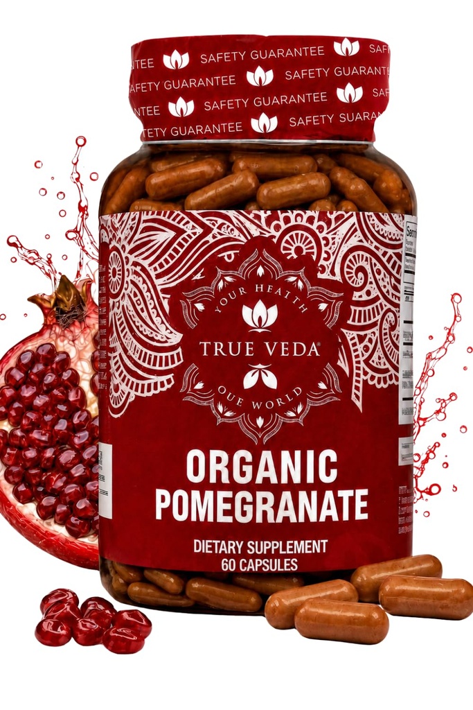 Suplemento de Extracto Pomegranado - Ácido Ellagico, Alto Punicalagins TENIDO USDA Suplemento Orgánico Certificado Pomegranado Silencioso de Frutas Pomegranadas, Semillas y Extracto de Peel 60 cápsulas de granada Vegana