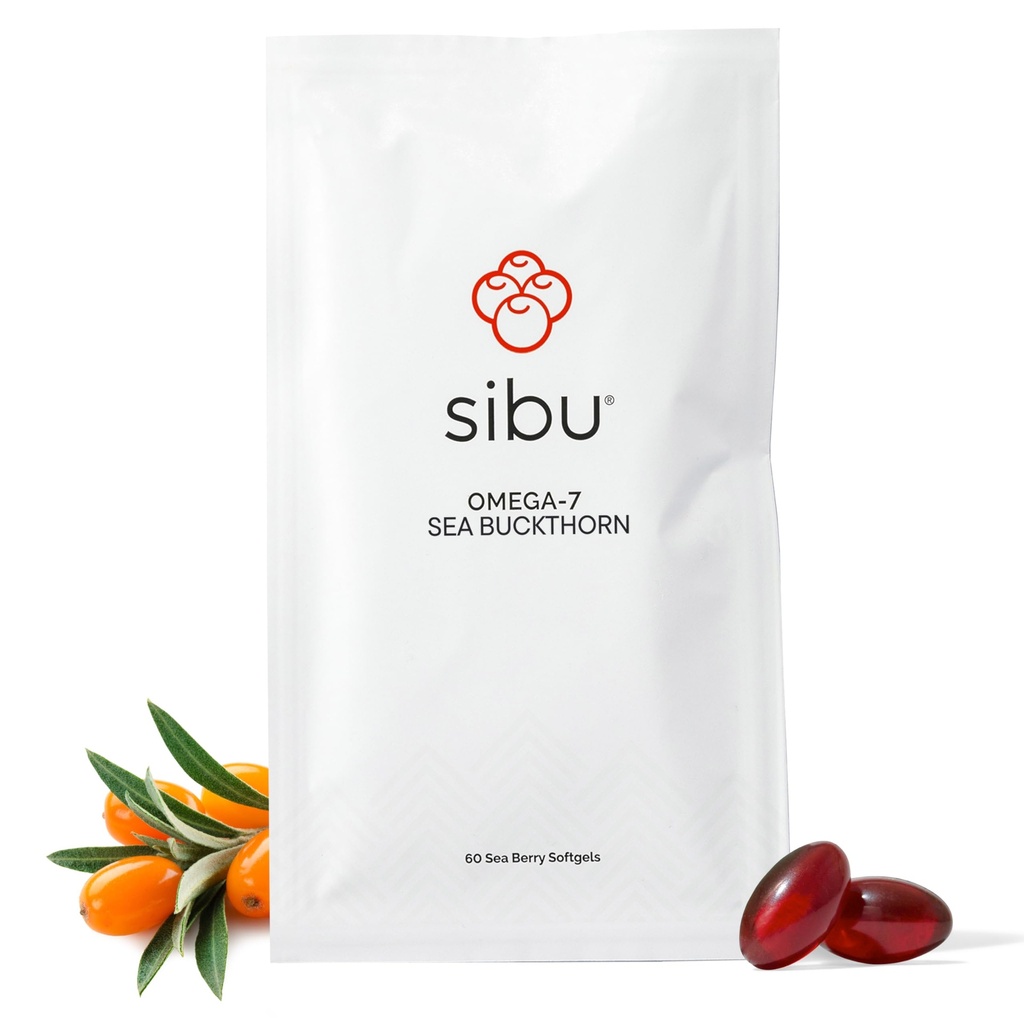 sibu Sea Buckthorn Omega-7 Softgels (30-Day Refill Sachet) – Suplemento para la piel sana, pelo, uñas y sequedad
