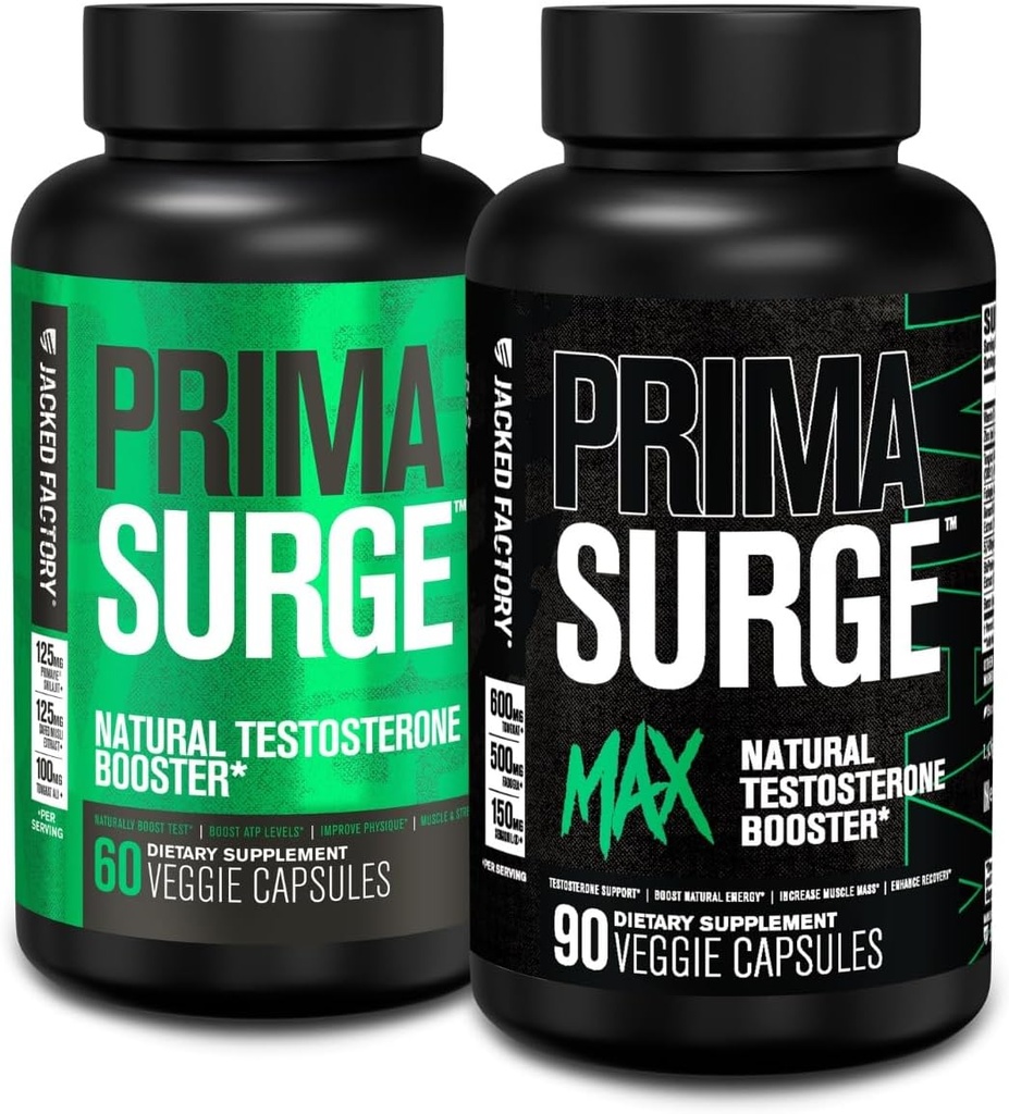 Jacked Factory Testosterone Booster para Hombres PRIMASURGE - w/Tongkat Ali, PrimaVie, Ashwagandha (60 cápsulas) " Primasurge Max Mens Testosterone Booster (90 cápsulas)