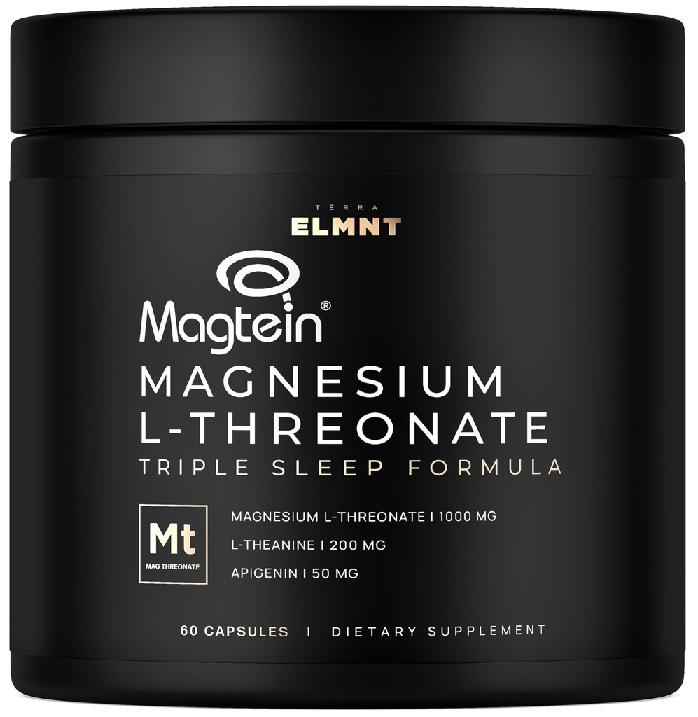 ELMNT Triple Magnesio de sueño Threonate w. Apigenin, Theanine & Magtein Magnesium L-Threonate - High Absorption Magnesium Supplement Capsules for Men and Women Magnesium Powder Pills