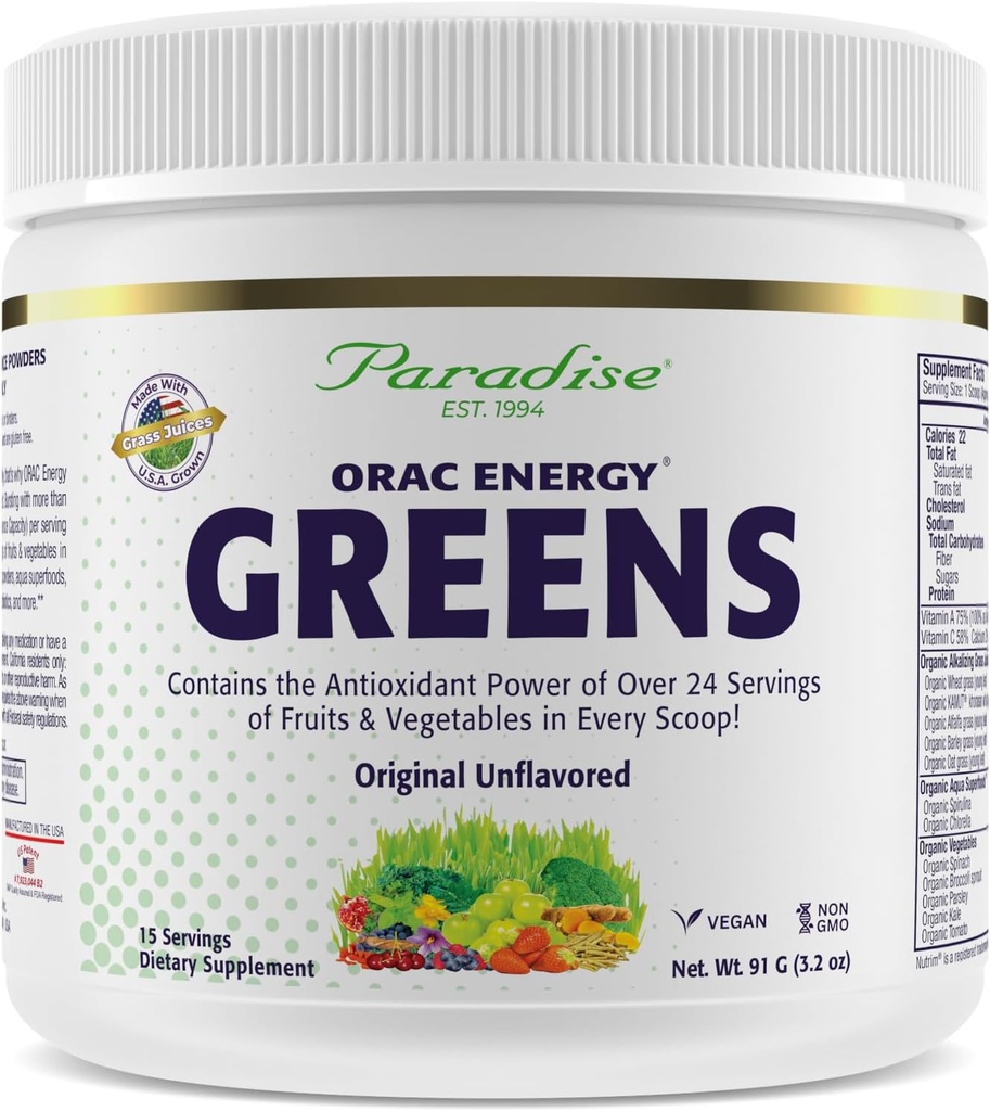 Herbs paradisiaco, ORAC Greens Powder, Potencia antioxidante de 24 Serviciones de Frutas & Verduras en 1 Ámbito, 15 Serviciones