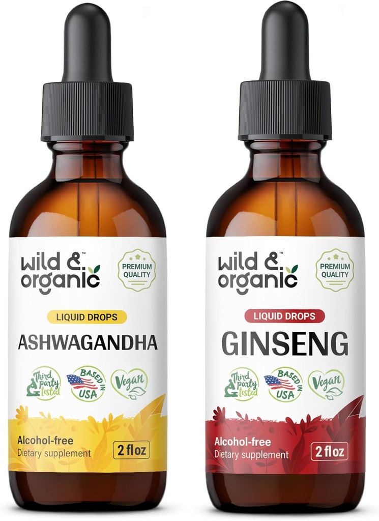 Wild " Organic Ashwagandha Tincture 4 fl oz " Ginseng Tincture 4 fl oz