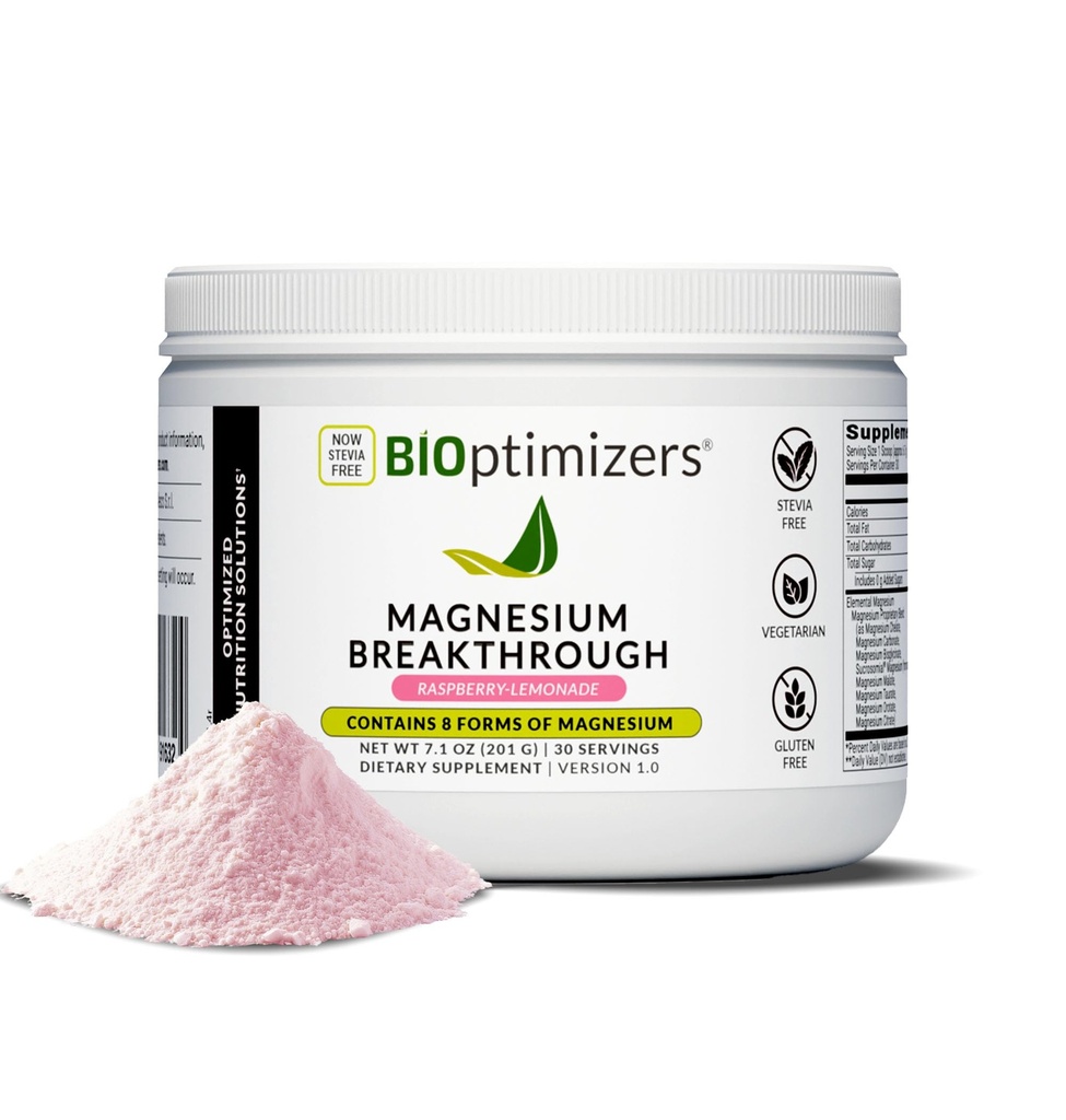 BIOptimizers Magnesium Breakthrough Drink - 8 Forms of Magnesium, Electrolytes, Sleep Health, Stress, Muscle Recovery, Heart Support ← Glycinate, Citrate, Malate- Raspberry Lemon