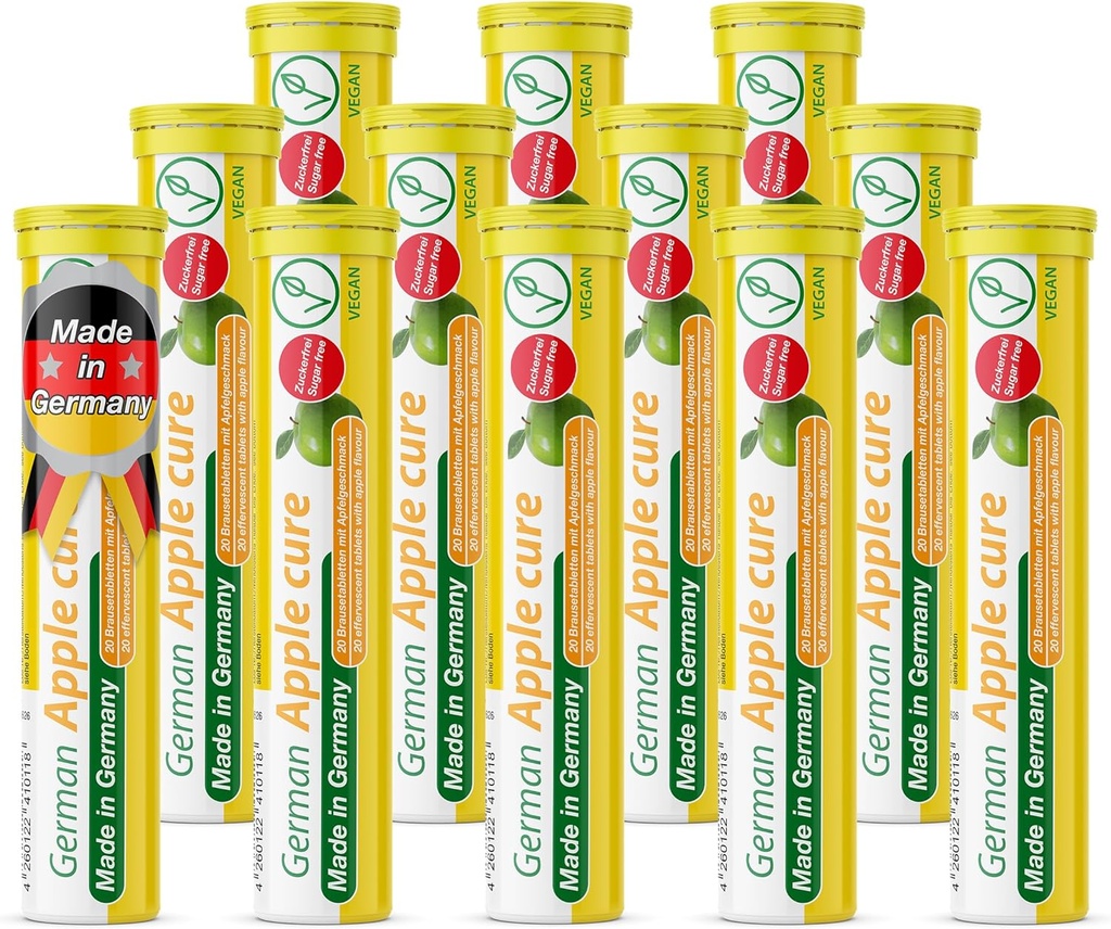 TácD alemán Apple Cure - 240 Vegan Drink Effervescent Tablets - Apple Flavor - Made in Germany