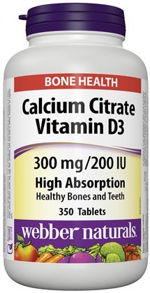 Webber Naturales Calcio Citrato Vitamina D3, 300 mg / 200IU Alta Absorción, 350 Tabletas