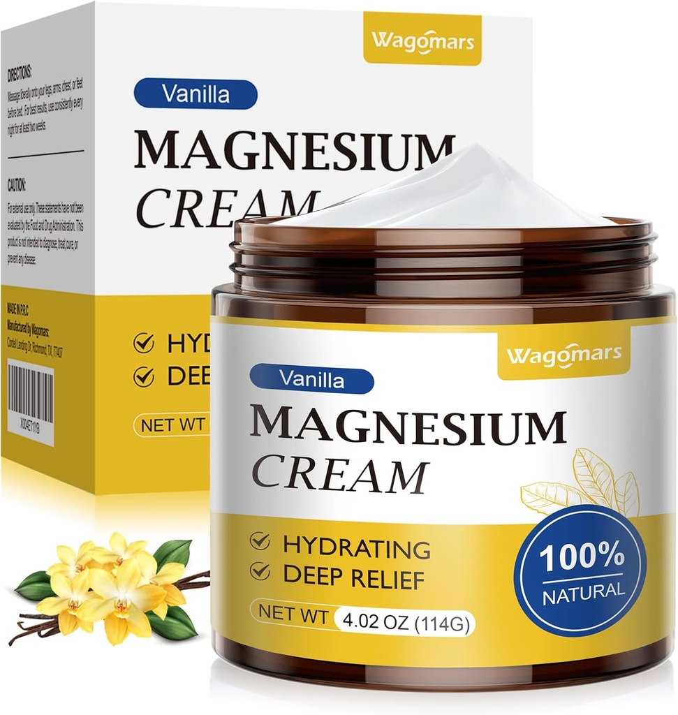 Crema de magnesio para dormir - Loción natural de magnesio tópico para dolores de piernas, relajación muscular, calma - tiempo nocturno mantequilla corporal para la hidratación profunda - seguro para niños (Vanilla)