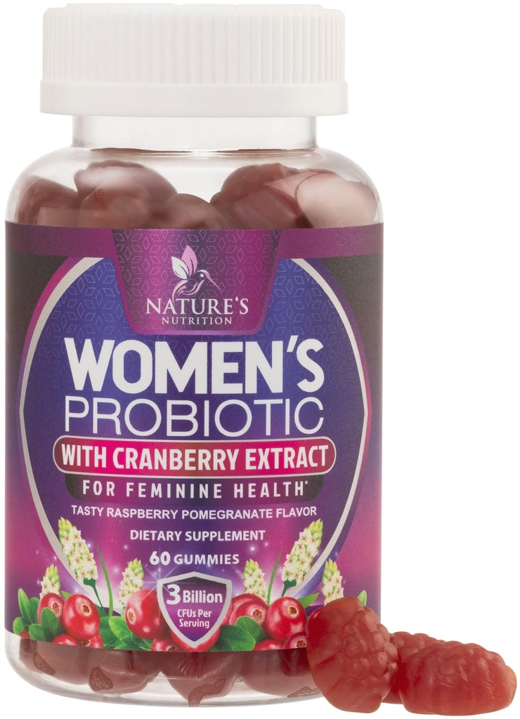 Probióticos para Mujeres Gummies con Arándano - 6 Strains Premium para PH Balance, Salud Digestiva, Vaginal &amp; Immune Support, 3 Billones CFU, Gummy Probiótico Feminine Health - 60 Gummies