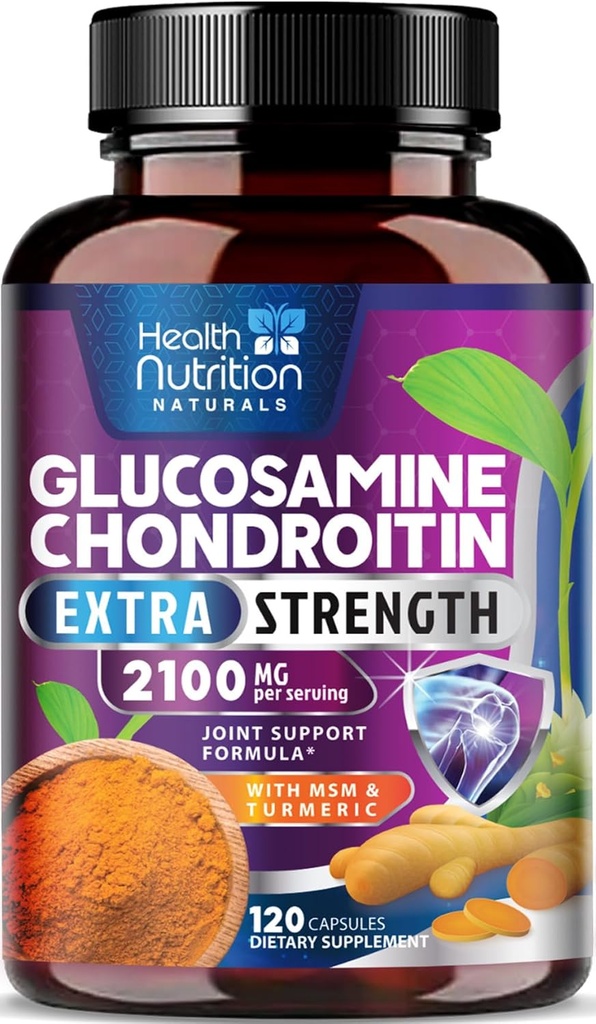 Glucosamine Chondroitin MSM 2100mg Complejo - Suplemento Conjunto de Salud con Turmeric & Boswellia - Quercetina para cartílago, flexibilidad y movilidad - Sulfato de Glucosamina triple Strength - 120 cápsulas