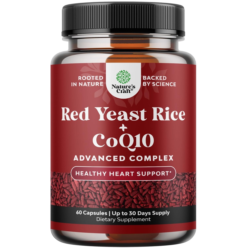 Rice de levadura roja con suplemento CoQ10 - Avanzado Corazón saludable &amp; Niveles de colesterol saludables Fórmula para hombres &amp; mujeres - Cápsula de fuerza extra con arroz de levadura roja 1200 mg Cápsulas con CoQ10-60 Conde
