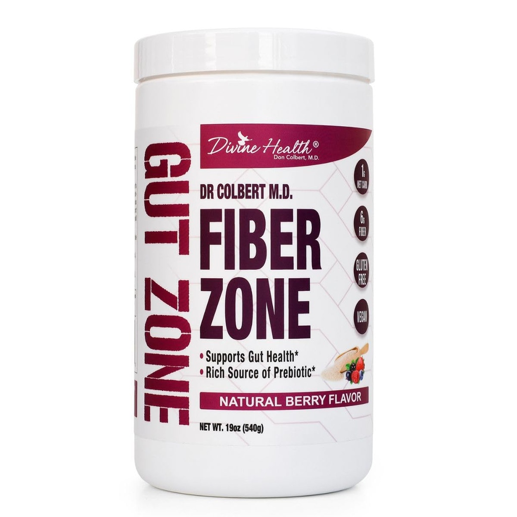 Salud Divina Dr. Colbert, MD Fiber Zone Powder ← Berry Flavor Prebióticos  6g Psyllium Husk " Inulin Fiber ← Recomendado en Healthy Gut Zone Book TEN 19 oz ANTE 60 Servings