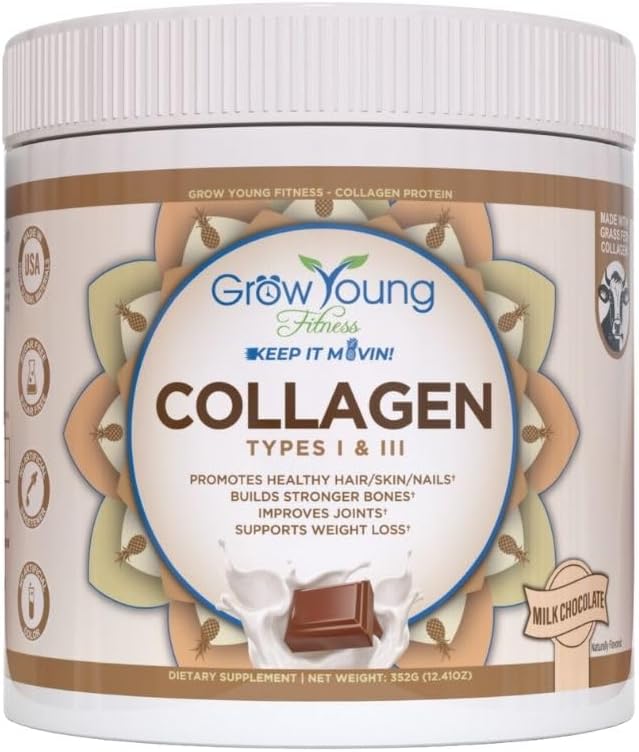 Crece joven colágeno de fitness Proteína - Chocolate de leche, promueve la piel, los huesos, las articulaciones, pérdida de peso, azúcar libre (12.41 oz) (1 Pack, 20 piezas)