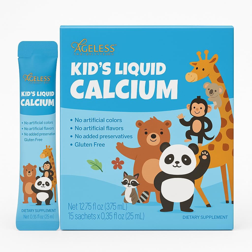 Niños sin edad Suplemento líquido de calcio, a los huesos de cultivo, vitamina D, zinc y magnesio, con extracto de la base del mar - alta absorción, soporte de inmuno, libre de gluten - 25 ml (15 conde)