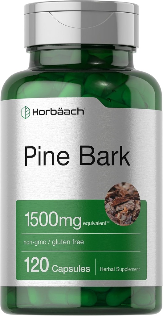 Horbäach Pine Bark Extract Capsules Silencio 1500mg Silencio 120 Conde Silencio No GMO y Gluten Gratis