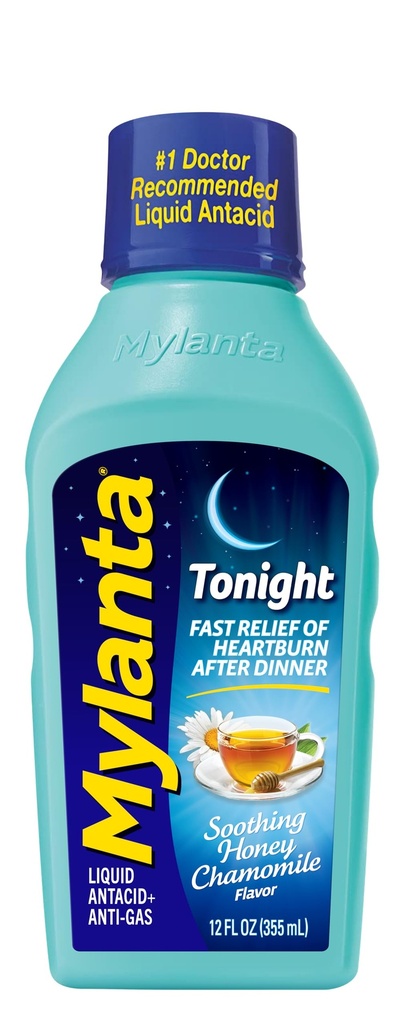 Mylanta Heartburn y Gas Relief, Liquid Antacid, Esta noche Fórmula, Honey Chamomile Flavor, 12 Fl Oz
