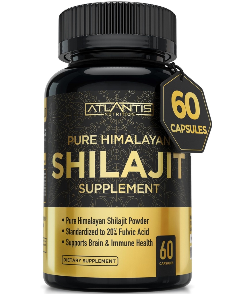 Atlantis Nutrición Himalayan Shilajit Capsules Formulado con 20% Ácido Fulvico Silencioso 10:1 Extracto Proporcionando 10,000mg D.H.E. Silencio EE.UU. Hecha  habit Himalayan Shilajit Suplemento para Hombres &amp; Mujeres Silencioso 60 cápsulas