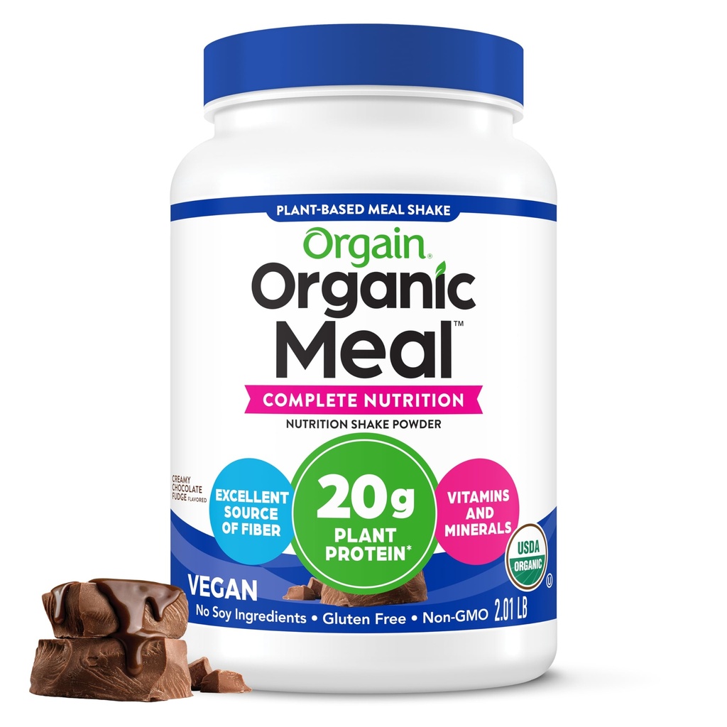 Orgain Orgain orgánico Vegan Meal Reemplazo Proteína Polvo, Creamy Chocolate Fudge - 20g Planta Basada Proteína, Gluten Gratis, Dairy Gratis, Lactose Gratis, Soy Gratis, No Sugar Añadido, Para Smoothies & Shakes - 2.03lb
