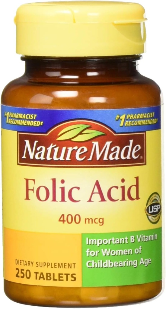 Nature Made Folic Acid (400 mcg) Tabletas, 250 Cuenta, Paquete de 2