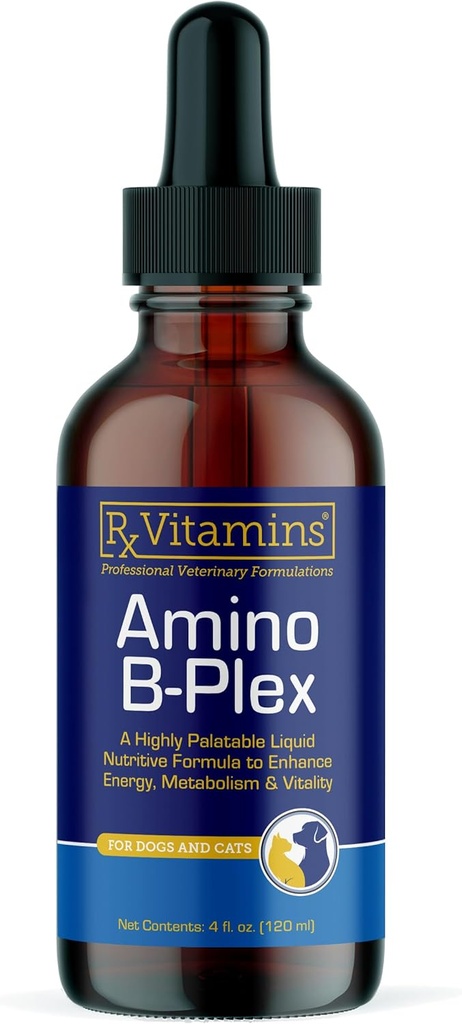 Vitaminas Rx Amino B Plex Cat & Dog Suplemento - Complejo de vitamina B Liquid Plus Aminoácidos para perros & gatos - Apetite Booster y Weight Gainer Cat & Dog Vitaminas - 4 oz