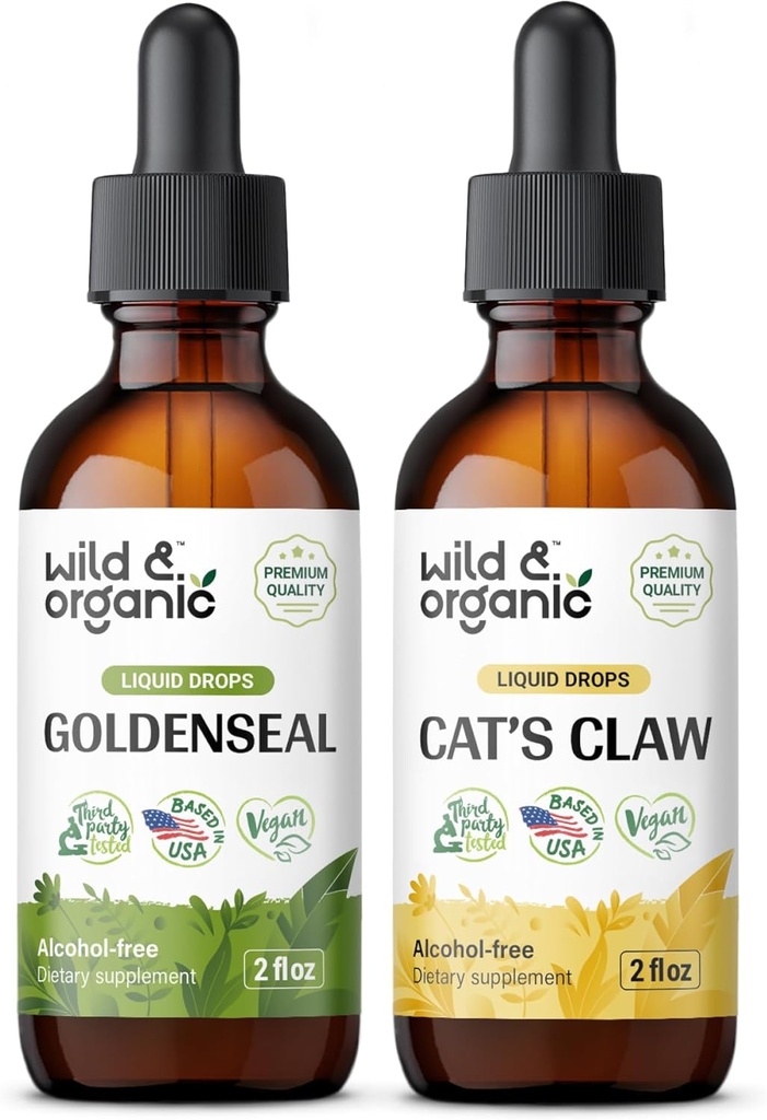 Wild &amp; Organic Goldenseal Tintura 2 fl oz &amp; Cats Claw Tincture 4 fl oz