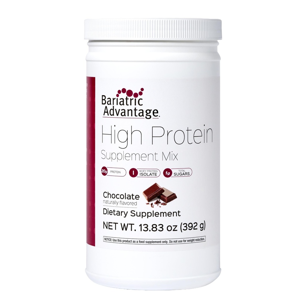 Bariatric Advantage High Protein Supplement Mix, 20 Grams Whey Protein Isolate Low Sugar with 100 Calories Per Serving - Chocolate, 14 Servings