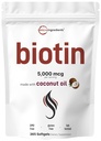 Micro Ingredientes Biotina 5,000mcg viv 365 Virgin Coconut Oil Softgels, Fast Release, One Year Supply ¦ Support Healthy Hair, Skin, " Nails  durable Non-GMO, No Gluten