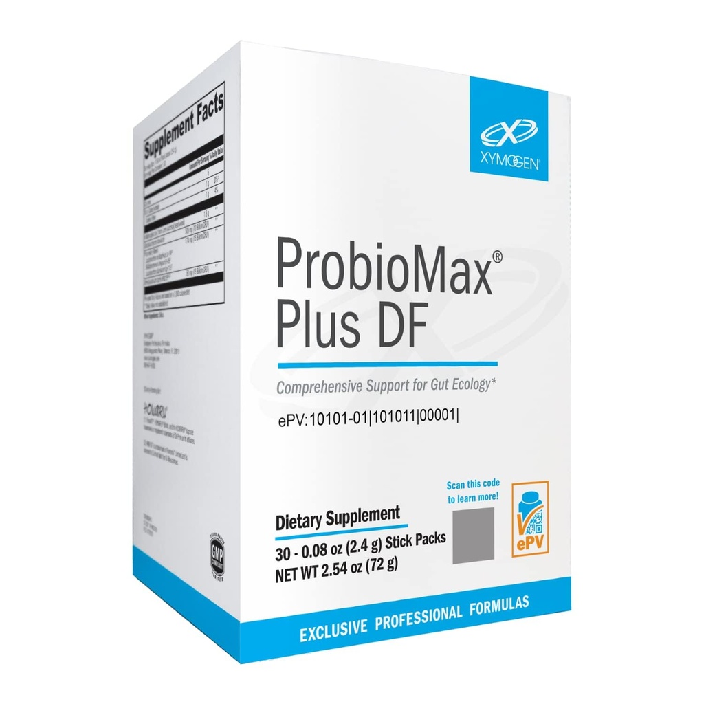 XYMOGEN ProbioMax Plus 40B - Suplemento de Polvo Probiótico - Probióticos Gratuitos para Salud Digestiva - Saccharomyces boulardii, Lactobacillus acidophilus - Ex ProbioMax Plus DF (30 Packs de Pegatina)