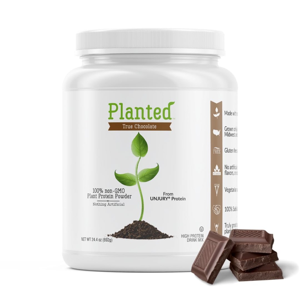Unjury Planted Vegan Protein Powder Silencio 20g Chocolate Pea Protein Powder Silencio Bajo Azúcar y Planta Basado Silencio Gluten y Dairy Gratis ← No-GMO Silencioso 20 Servimientos