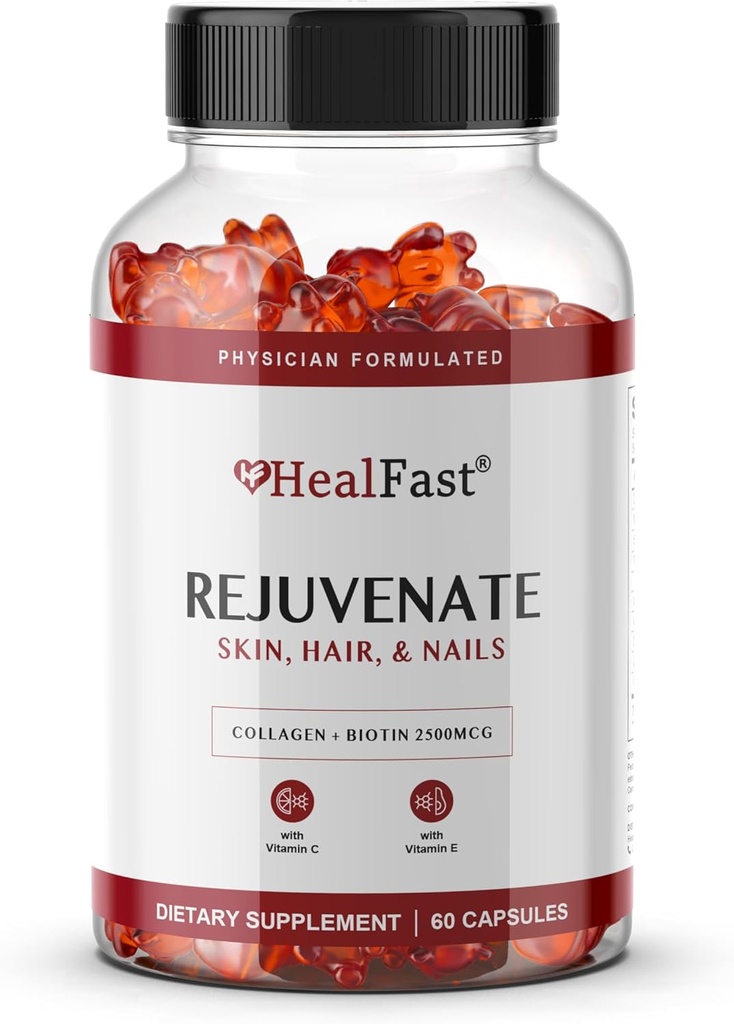 Rejuvenecer suplemento de vitaminas y gaviotas minerales - Colagen Gummies + Vitaminas, Biotina y Zinc - Anti Aging Beauty & Skin Suplemento Clínicamente estudiado " Physician Formulado - 60 Conde