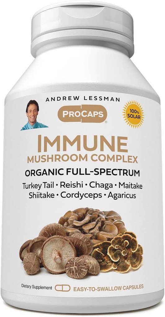 ANDREW LESSMAN Immune Mushroom Complex 360 Capsules – Organic Full Spectrum Blend of Seven Mushrooms – Supports Healthy Immune Function – No Additives. Mushroom Complex Suplemento