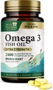 Omega 3 Fish Oil 2400 mg - Triple fuerza Omega-3 Suplementos - Natural Brain Heart Health &amp; Immune Support - Fatty Acids with EPA & DHA - Wild Caught Purified Fish Oil Suplemento - 60 Softgels