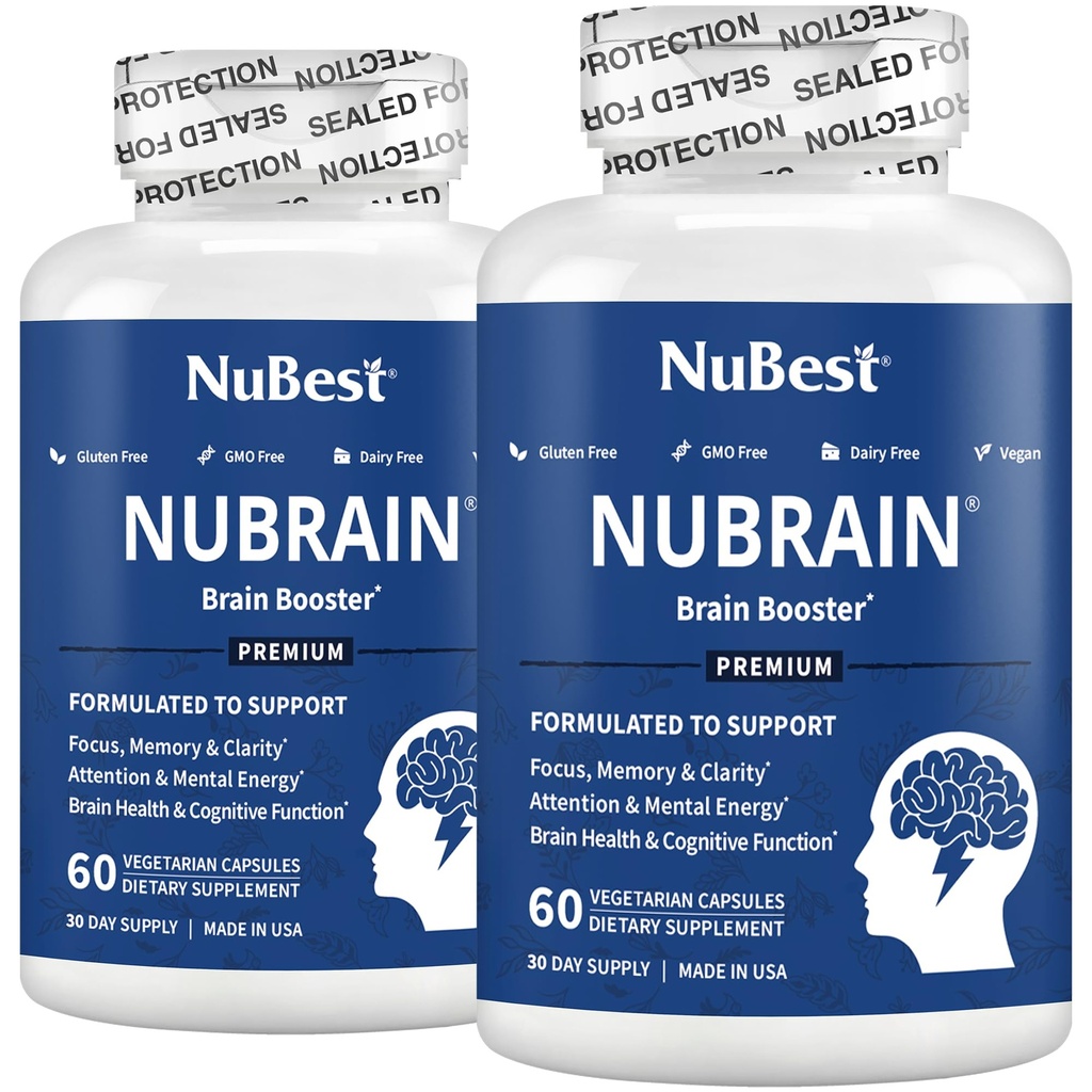 NuBrain Booster - Brain Supplement for Brain Booster, Memory, Focus & Clarity Support with St. John’s Wort, Ginkgo Biloba, Bacopa & More | Pack 2