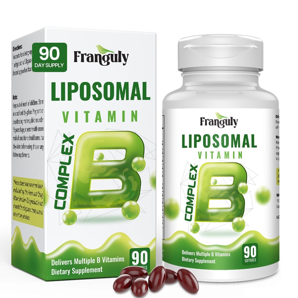 Complejo Liposómico B diseñado para vitaminas de alta absorción B con la vitamina Inositol Choline B1, B2, B3, B5, B6, Biotina, Folate, Metilada B12- Inmuno, Energía, Brain Heart Support 90 Softgels