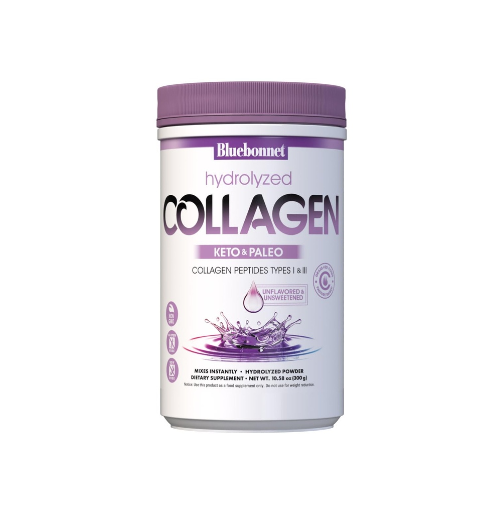 BlueBonnet Nutrition Hidrolyzed Collagen Powder, Supports Hair, Skin, and Nails*, Soy-Free, Gluten-Free, Non-GMO, Grass-fed Cows, Pasture Raised, 10.58 oz, 25 Servings, Unflavored, Unsweetened