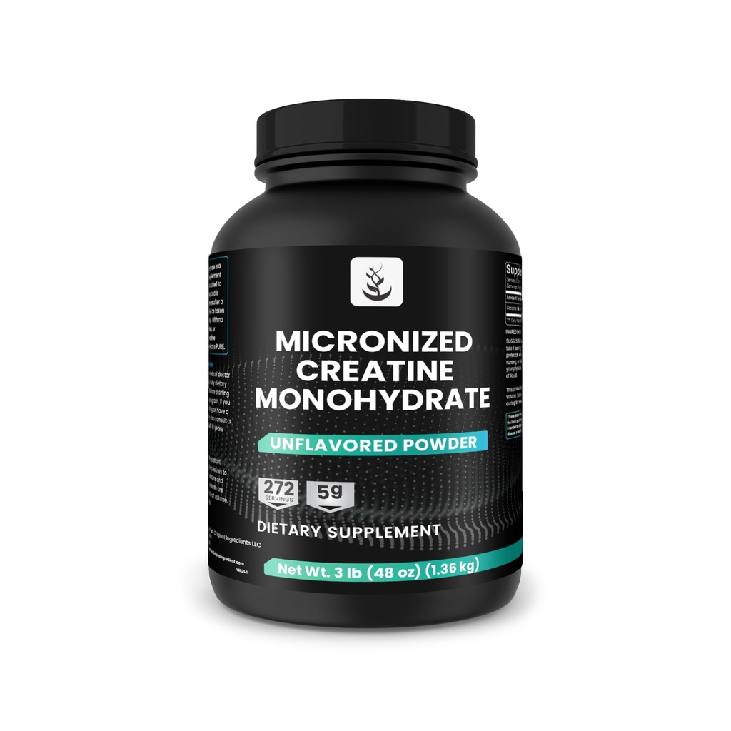 PURE ORIGINAL INGREDIENTES Monohidrato de Creatina Micronizada, 270 Servimientos, No Filleres, Desarrollados