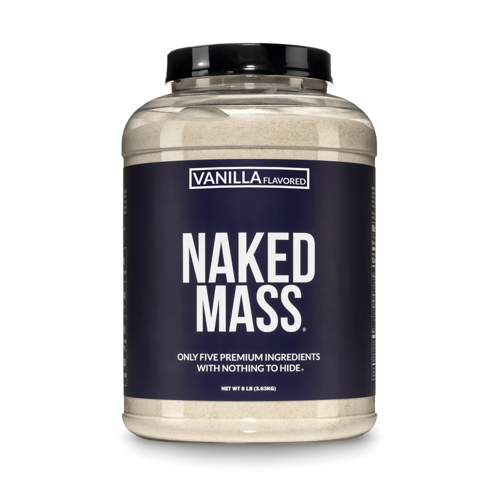 Masa de vainilla NAKED - All Natural Vanilla Weight Gainer Protein Powder - 8lb Bulk, GMO Free, Gluten Free &amp; Soy Free, No Artificial Ingredients - 1,260 Calories - 11 Servings