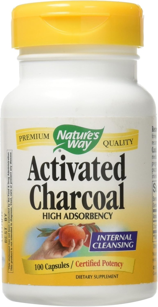 Carbón activado de la naturaleza; 560 mg de carbón por por porción; 100 cápsulas