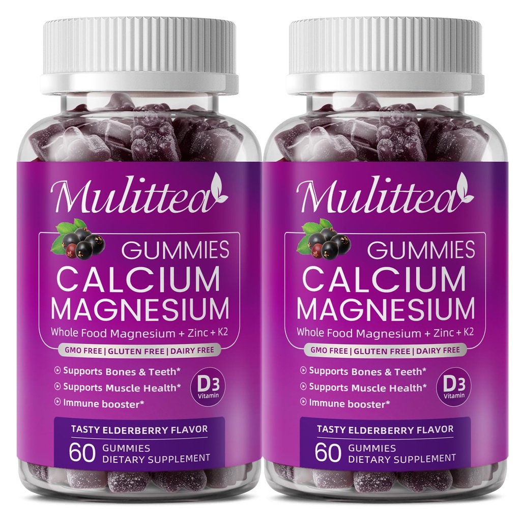 Calcio Magnesio Zinc Gummies with High Absorption Magnesium Glycinate 200mg, Potassium -Plant Calcium Supplement w/ D3 &amp; Sea Moss for Bone, Muscles, Calm Mood & Sleep Support- Kids &amp; adults (2 Pack)