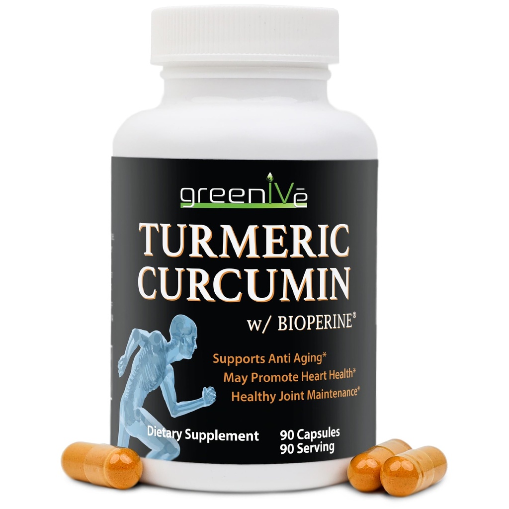 GreenIVe Turmeric Curcumin with BioPerine® 95% Curcuminoids 1500mg – 46X Higher Absorption Black Pepper Extract – 90 Vegetarian Capsules – Non-GMO, Made in USA