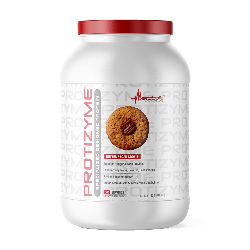 Nutrición metabólica, Protizyme, 100% Whey Protein Powder, Alta Proteína, Baja Carb, Proteína de bajo peso, Enzimas digestivas, 24 vitaminas esenciales y minerales, 4 libras (52 ser)